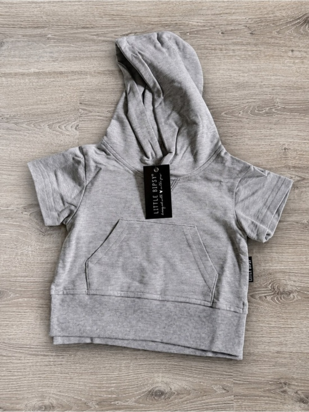 Little Bipsy Hoodie 0/3M Gray Short Sleeve Pullover Baby NWT